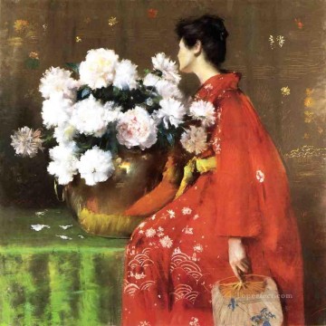  1897 Lienzo - Peonías 1897 flor William Merritt Chase